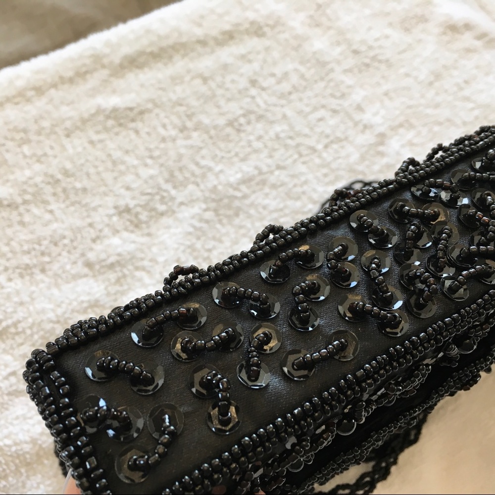 Rectangular Black Beaded Evening Bag Wbeaded Strap - image 3